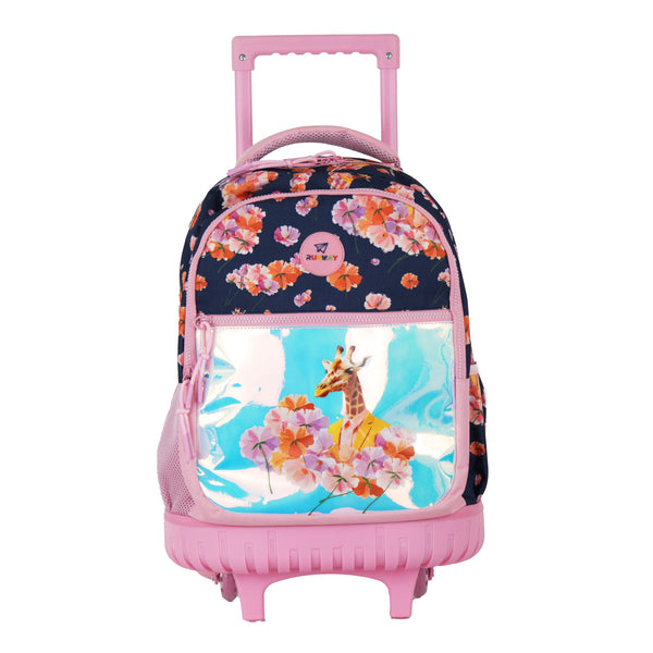 Mochila Runway Rosa Jirafa Y Flores Con Ruedas Escolar
