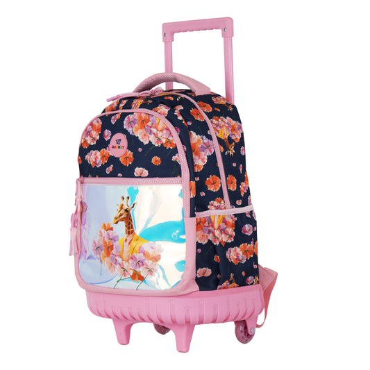 Mochila Runway Rosa Jirafa Y Flores Con Ruedas Escolar