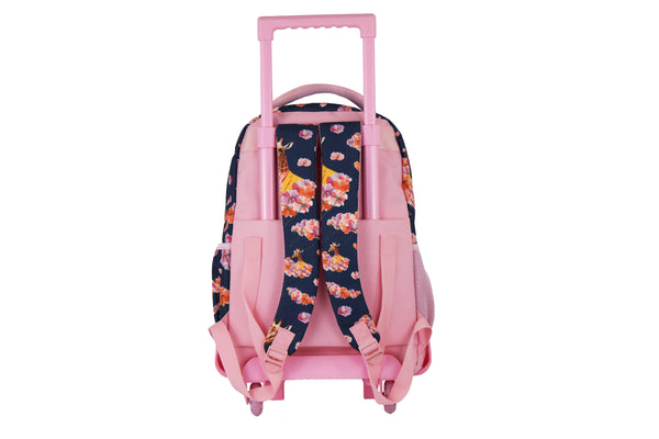 Mochila Runway Rosa Jirafa Y Flores Con Ruedas Escolar