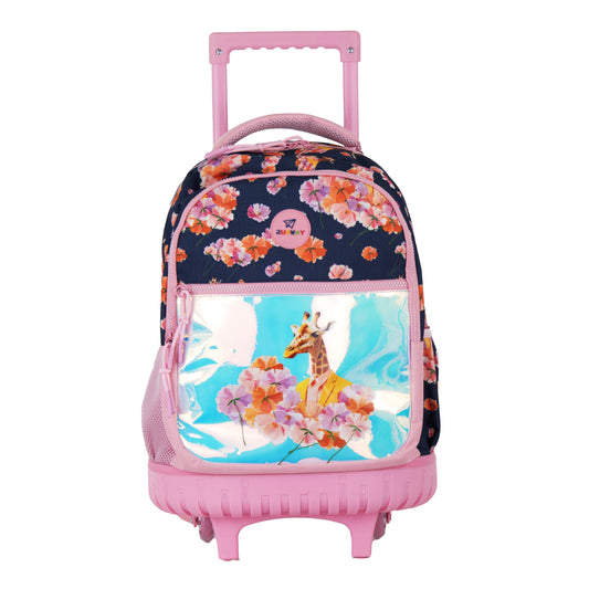 Mochila Runway Rosa Jirafa Y Flores Con Ruedas Escolar
