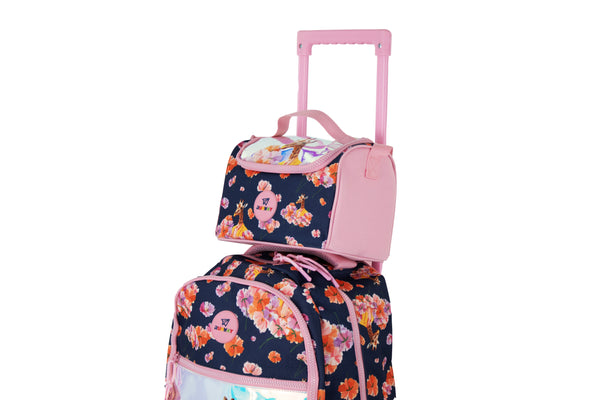 Mochila Runway Rosa Jirafa Y Flores Con Ruedas Escolar