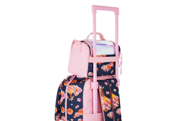 Mochila Runway Rosa Jirafa Y Flores Con Ruedas Escolar