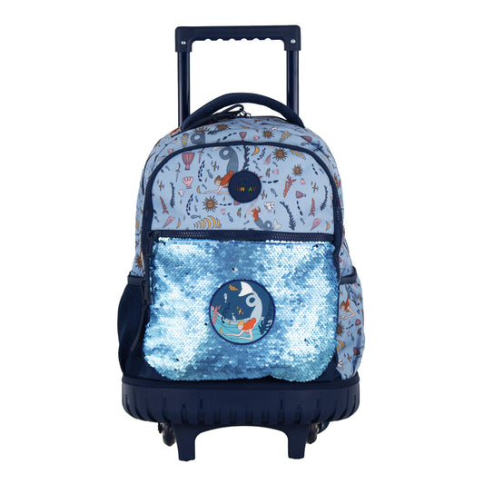 Mochila Escolar Runway Sirena Azul Con Lentejuelas Y Ruedas