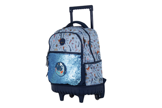 Mochila Escolar Runway Sirena Azul Con Lentejuelas Y Ruedas