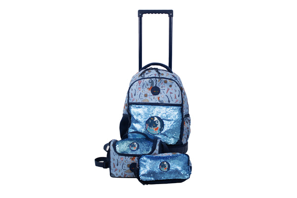 Kit Escolar Mochila de Ruedas, Lonchera y Lapicera - Sirena