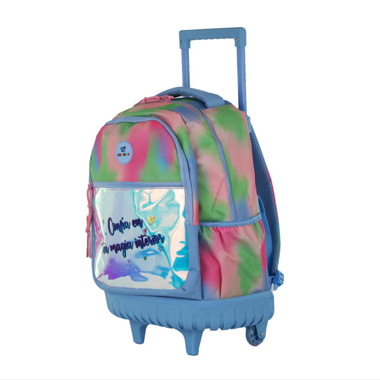 Mochila Escolar Runway Acuarela Con Ruedas Y Frase