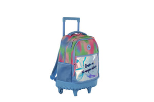 Mochila Escolar Runway Acuarela Con Ruedas Y Frase