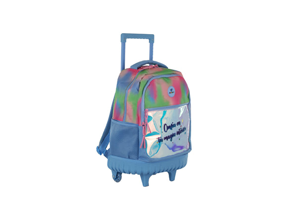 Mochila Escolar Runway Acuarela Con Ruedas Y Frase