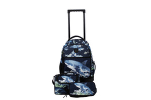 Kit Escolar Mochila de Ruedas, Lonchera y Lapicera - Tiburó