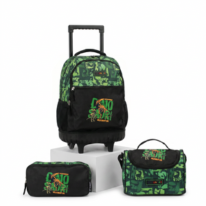 Kit Escolar Mochila de Ruedas, Lonchera y Lapicera - Dino