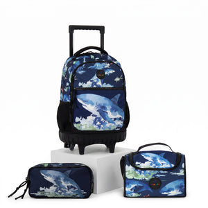 Kit Escolar Mochila de Ruedas, Lonchera y Lapicera - Tiburó