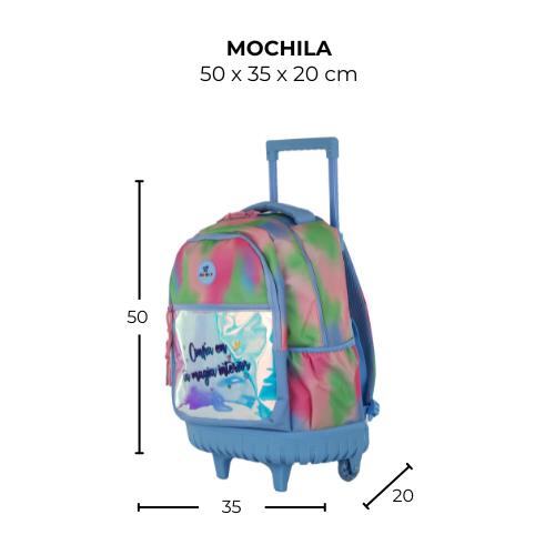 Mochila Escolar Runway Acuarela Con Ruedas Y Frase