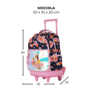 Mochila Runway Rosa Jirafa Y Flores Con Ruedas Escolar