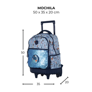 Mochila Escolar Runway Sirena Azul Con Lentejuelas Y Ruedas
